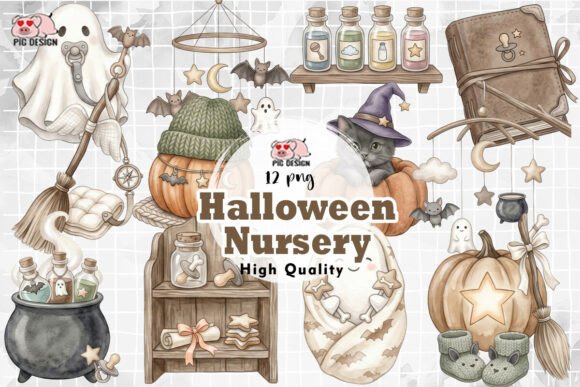 Download Watercolor Halloween Nursery Elements - Element Collection