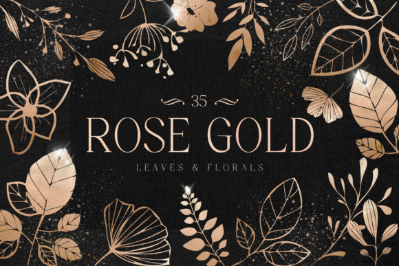 Download Rose Gold Leaves Florals Foil Elements - Element Collection