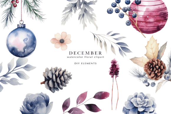 Download Watercolor Christmas DIY Elements Set - Element Collection