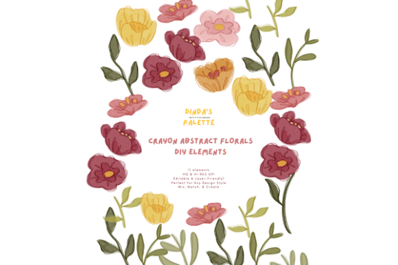 Download Crayon Abstract Florals DIY Elements - Element Collection