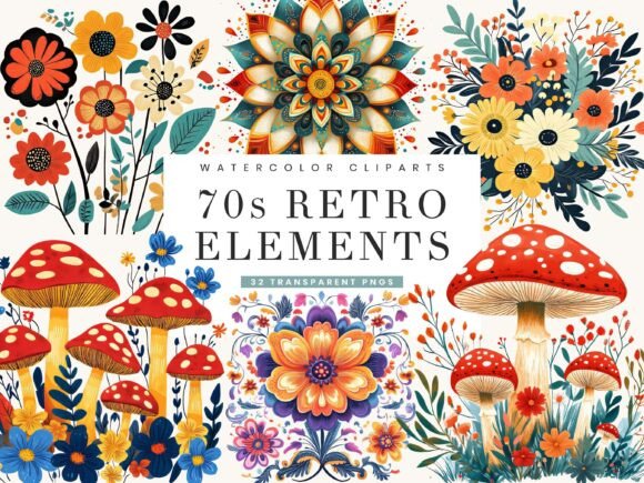 Download 70s Retro Elements Clipart Bundle - Element Collection